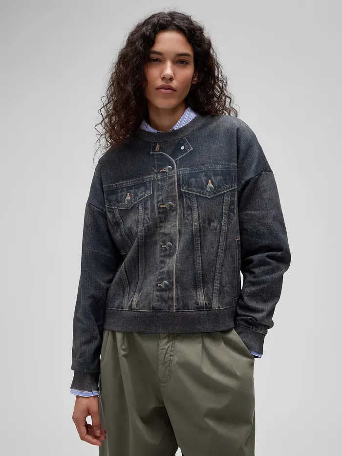 GapStudio Printed Denim Sweatshirt - Dark denim