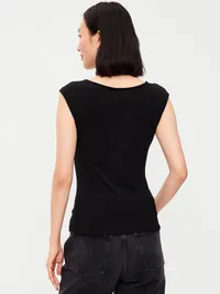 Gathered-Shoulder Rosette Top - Black Jack — view 2