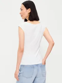 Gathered-Shoulder Rosette Top - White Lilies — view 2