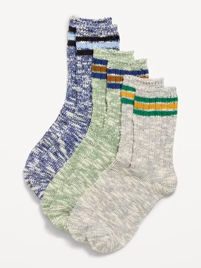 Gender-Neutral Marled Crew Socks 3-Pack for Kids - Gray Marl