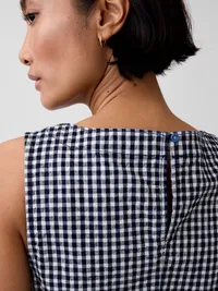 Gingham Denim Shift Mini Dress - Navy blue gingham — view 4