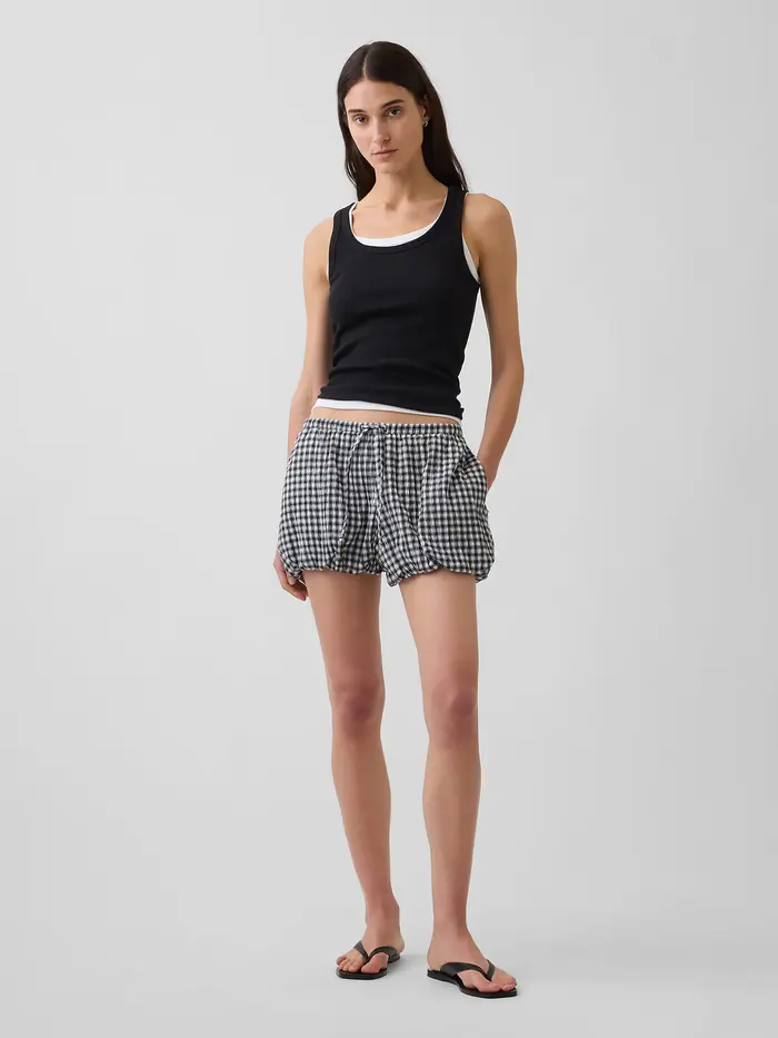 Gingham Easy Bubble Shorts - Black gingham