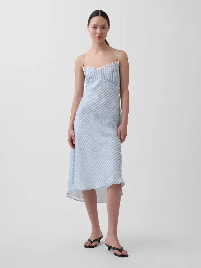 Gingham Midi Slip Dress - Light blue gingham