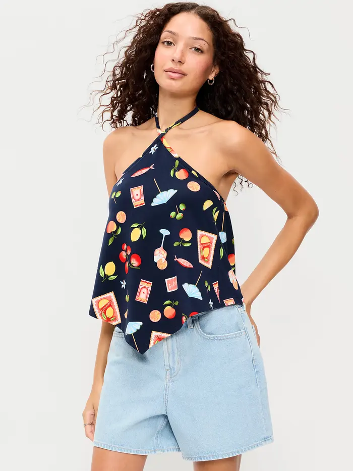 Handkerchief Halter Top - Blue Multi Print