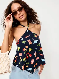 Handkerchief Halter Top - Blue Multi Print — view 3