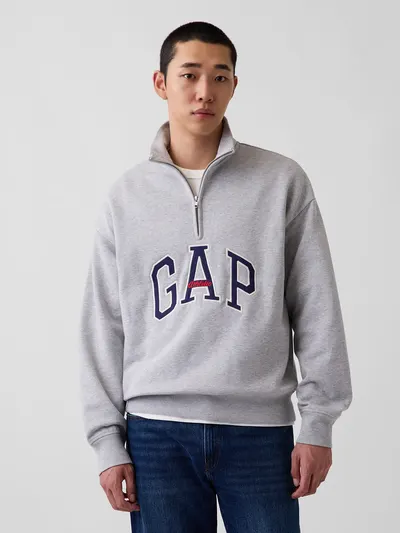 Heavyweight Oversized Logo Half-Zip Pullover - GREY HEATHER