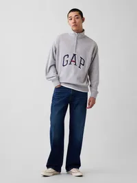 Heavyweight Oversized Logo Half-Zip Pullover - GREY HEATHER — view 2