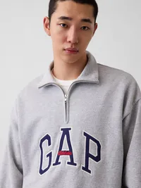 Heavyweight Oversized Logo Half-Zip Pullover - GREY HEATHER — view 4