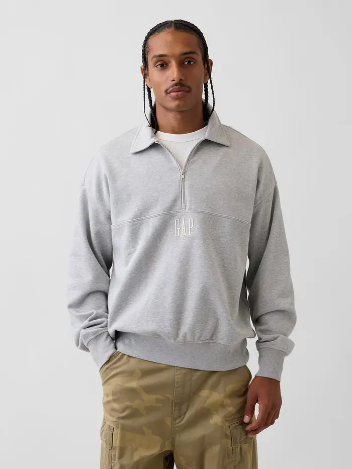 Heavyweight Oversized Logo Half-Zip Pullover - Light heather grey