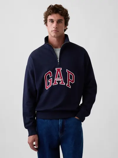 Heavyweight Oversized Logo Half-Zip Pullover - new classic navy