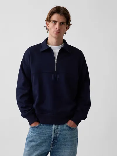 Heavyweight Oversized Logo Half-Zip Pullover - New classic navy blue