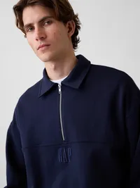 Heavyweight Oversized Logo Half-Zip Pullover - New classic navy blue — view 4