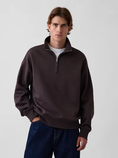 Heavyweight Oversized Quarter-Zip Pullover - Terra brown