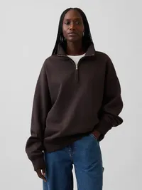 Heavyweight Oversized Quarter-Zip Pullover - Terra brown — view 5