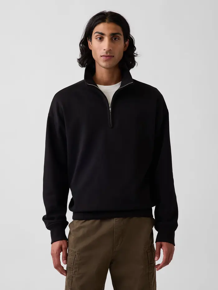 Heavyweight Oversized Quarter-Zip Pullover - True black