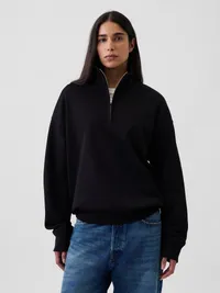 Heavyweight Oversized Quarter-Zip Pullover - True black — view 5