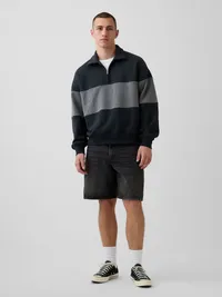 Heavyweight Oversized Stripe Half-Zip Pullover - Black — view 2
