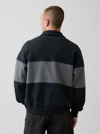 Heavyweight Oversized Stripe Half-Zip Pullover - Black — view 3