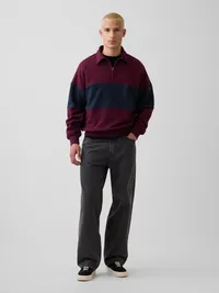 Heavyweight Oversized Stripe Half-Zip Pullover - Tuscan red — view 2