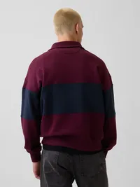 Heavyweight Oversized Stripe Half-Zip Pullover - Tuscan red — view 3