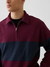 Heavyweight Oversized Stripe Half-Zip Pullover - Tuscan red — view 4