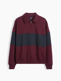 Heavyweight Oversized Stripe Half-Zip Pullover - Tuscan red — view 5