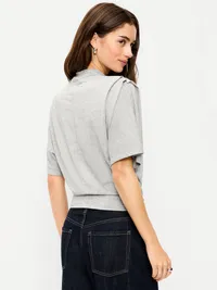 High-Neck Flutter-Sleeve Top - Silver Gray — view 2