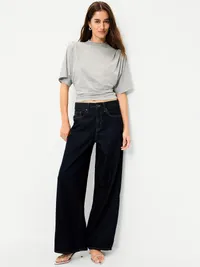 High-Neck Flutter-Sleeve Top - Silver Gray — view 3