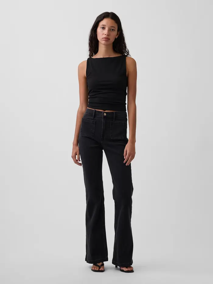 High Rise '70s Flare Jeans - Basic black