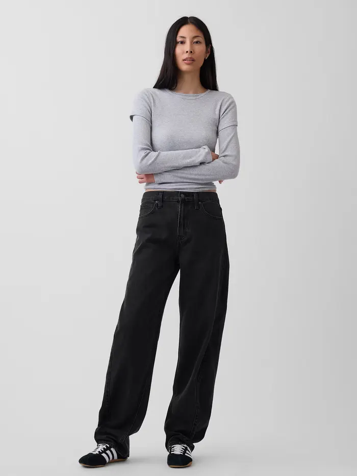 High Rise Barrel Jeans - Black