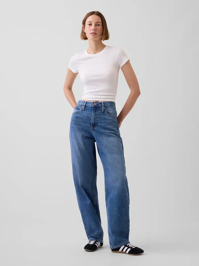 High Rise Barrel Jeans - Medium wash