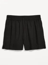 High-Waisted Beach Linen Pull-On Shorts - Black Jack — view 2