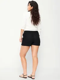 High-Waisted Beach Linen Pull-On Shorts - Black Jack — view 4