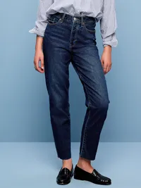 High-Waisted Button-Fly OG Straight Ankle Jeans - Button-Fly Dark Wash — view 2