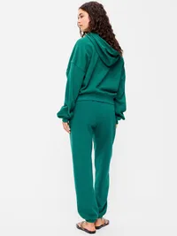 High-Waisted Cinched-Ankle Sweatpants - Deep Lagoon — view 3