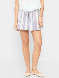 High-Waisted Drapey Skirt Short - Multi Stripe — view 2