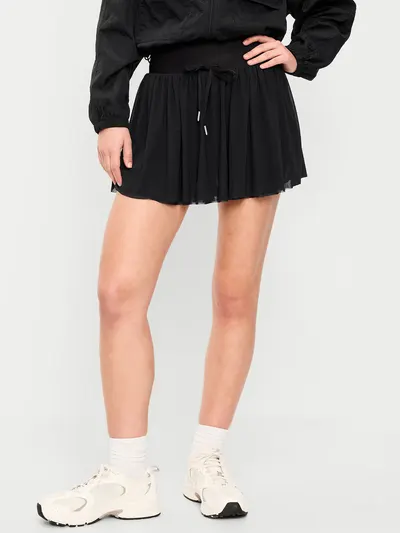 High-Waisted Mesh Skort - Black Jack