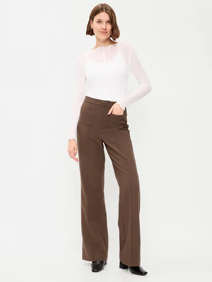 High-Waisted Patch Pocket Flare Pants - Earthen