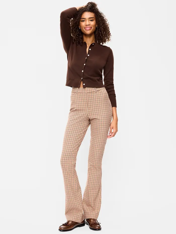 High-Waisted Pixie Flare Pants - Brown Plaid