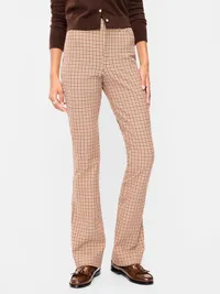 High-Waisted Pixie Flare Pants - Brown Plaid — view 2