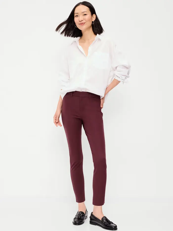 High-Waisted Pixie Skinny Ankle Pants - Red Raisin