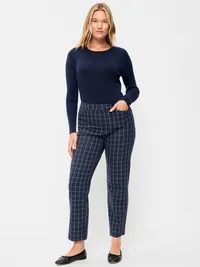 High-Waisted Pixie Straight Pants - Navy Plaid — view 5