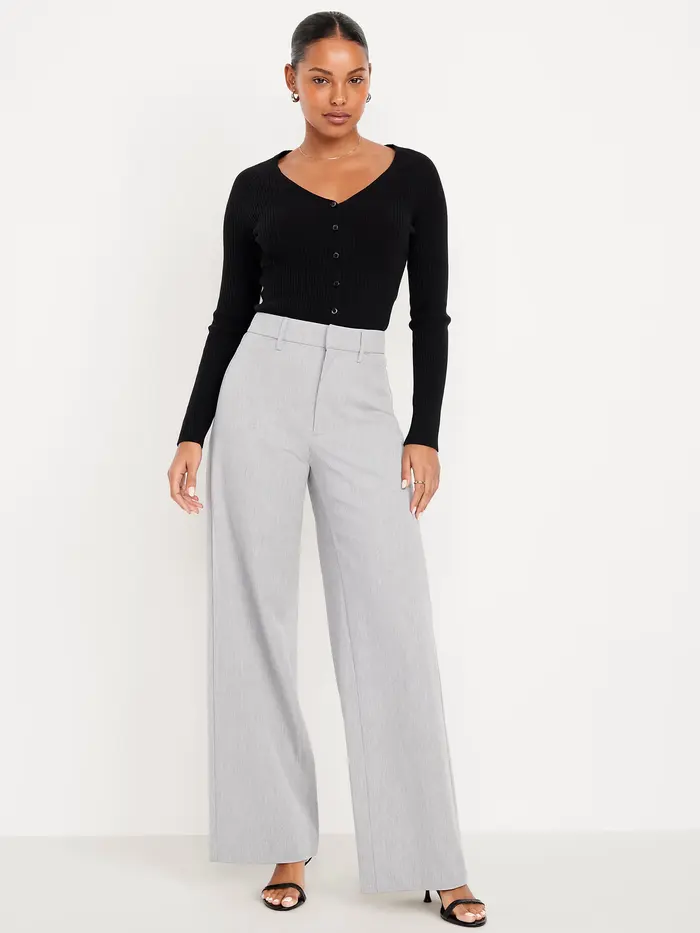 High-Waisted Pixie Super Wide-Leg Pants - Light Heather Gray