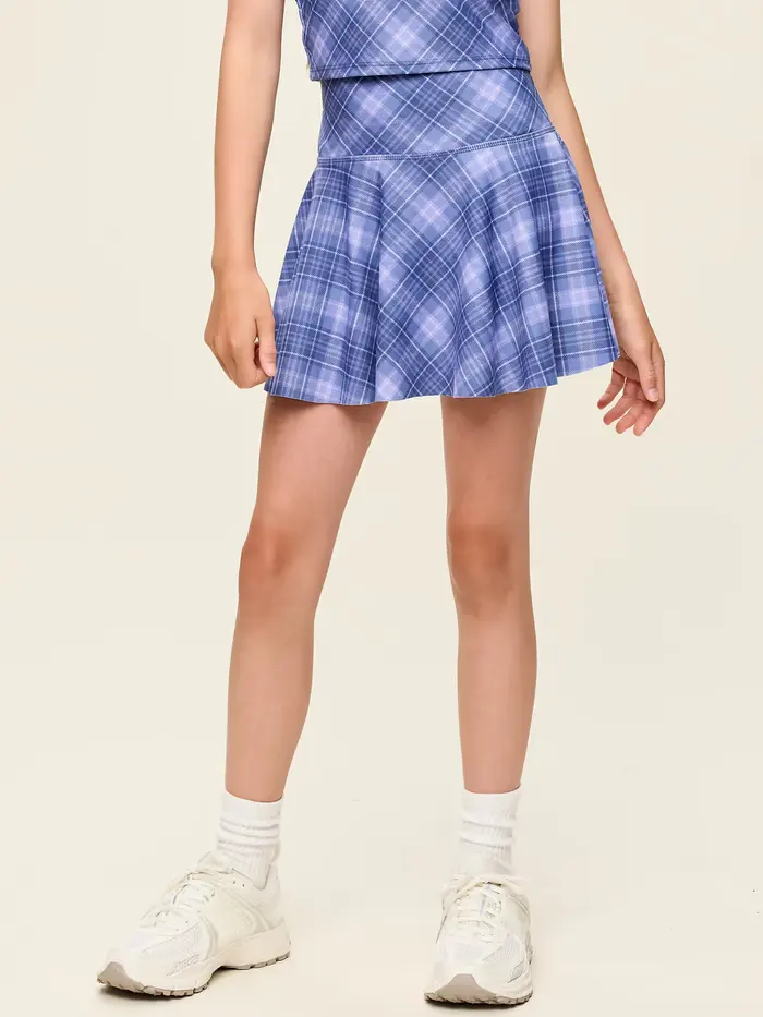 High-Waisted PowerSoft Skort for Girls - Blue Plaid