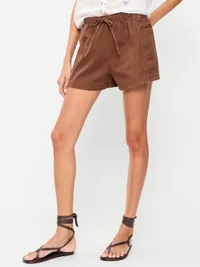 High-Waisted Pull-On Utility Shorts - Coco de mer — view 2
