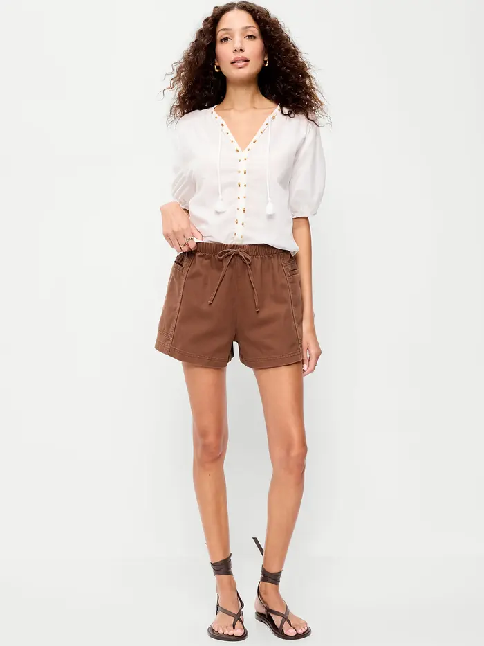 High-Waisted Pull-On Utility Shorts - Coco de mer