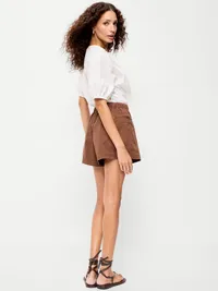 High-Waisted Pull-On Utility Shorts - Coco de mer — view 3