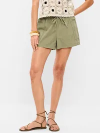 High-Waisted Pull-On Utility Shorts - Dried Grasses — view 2