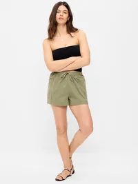High-Waisted Pull-On Utility Shorts - Dried Grasses — view 4