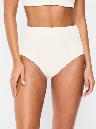 High-Waisted Ribbed Bikini Swim Bottoms - Sea Salt